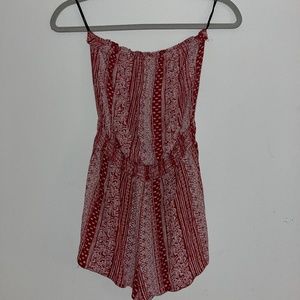 Red and White Paisley Forever 21 Strapless Romper